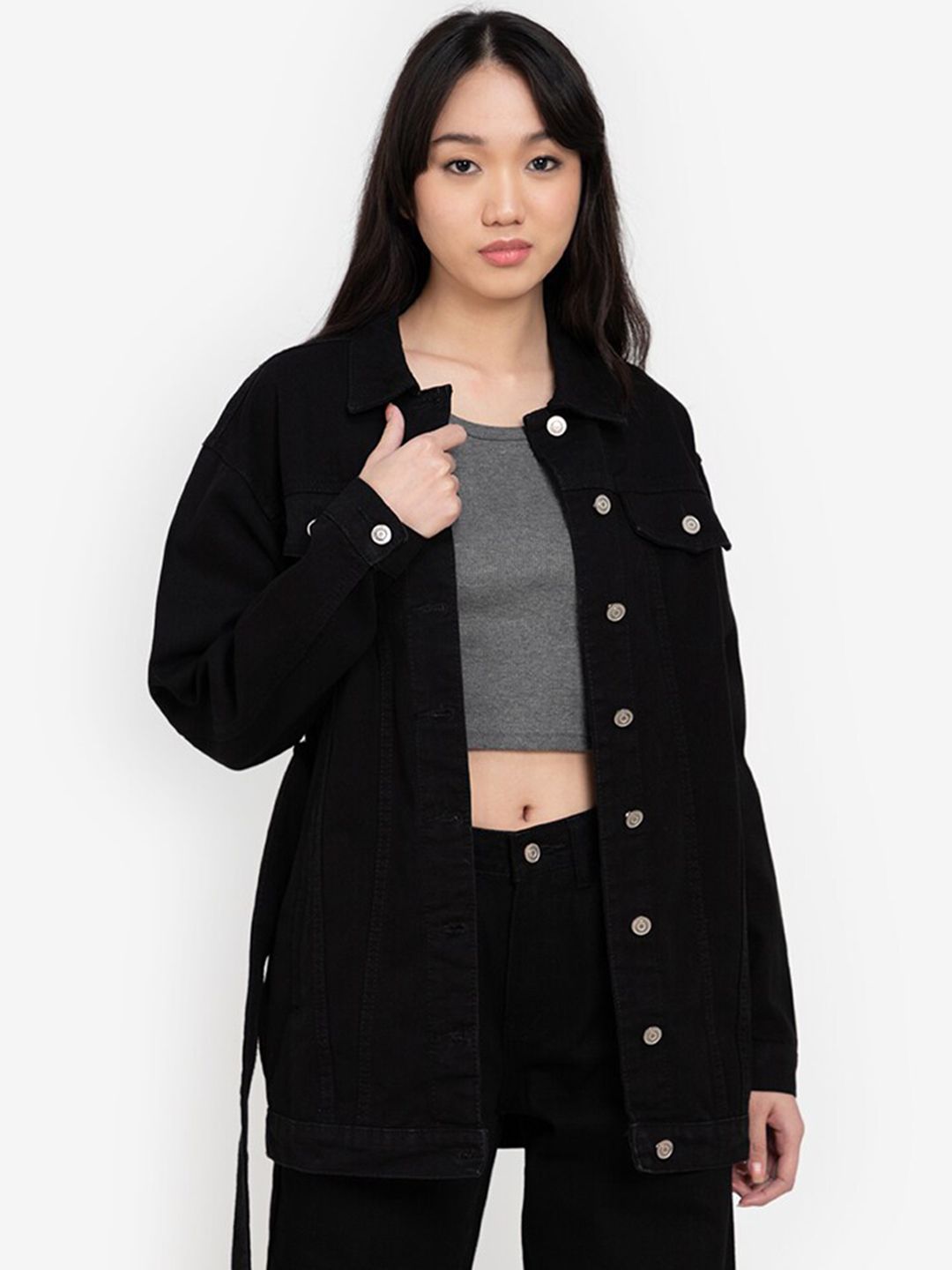 ZALORA BASICS Women Black Longline Denim Jacket Price in India