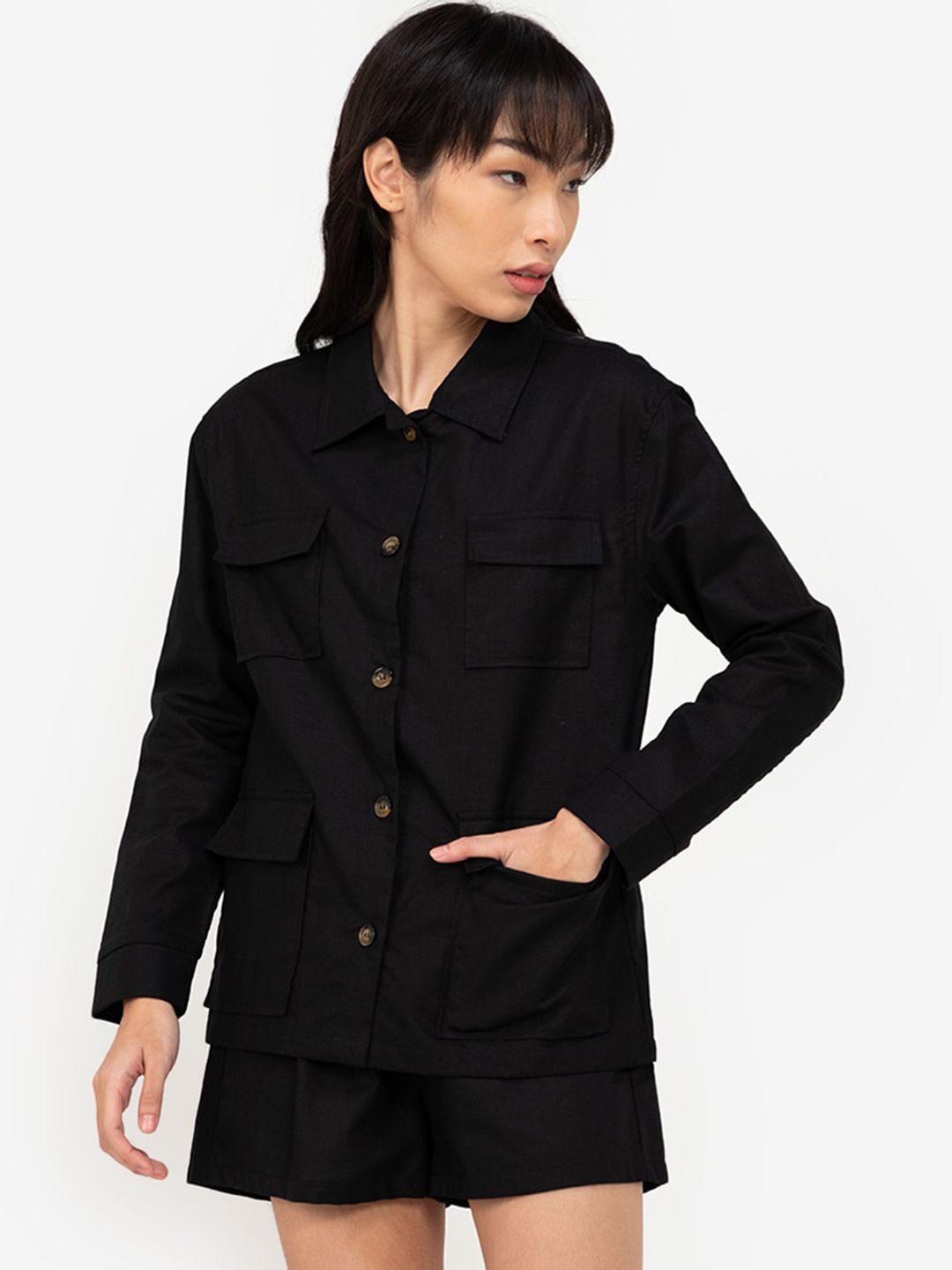 ZALORA BASICS Women Black Oversized Cargo Jacket Price in India