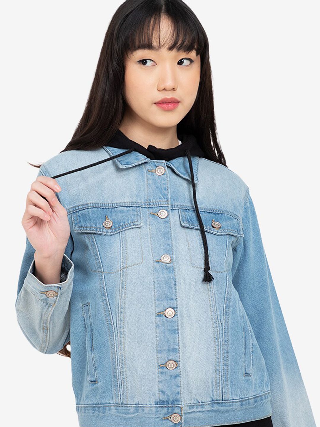 ZALORA BASICS Women Blue Removable Hood Denim Jacket Price in India