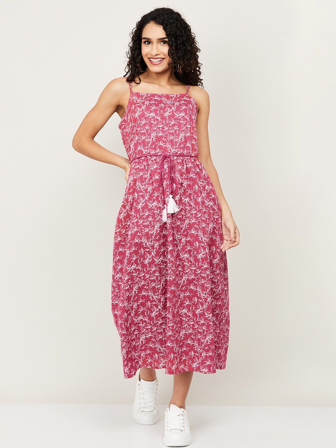 Colour Me by Melange Pink Floral Midi Dress Price in India