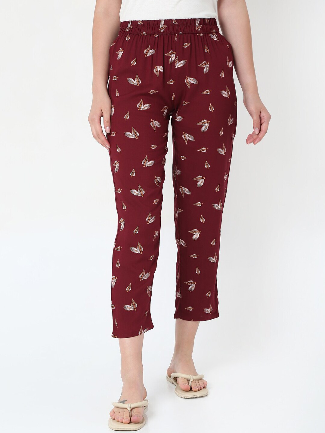 Smarty Pants Women Maroon Floral Printed Cotton Pyjamas Price in India