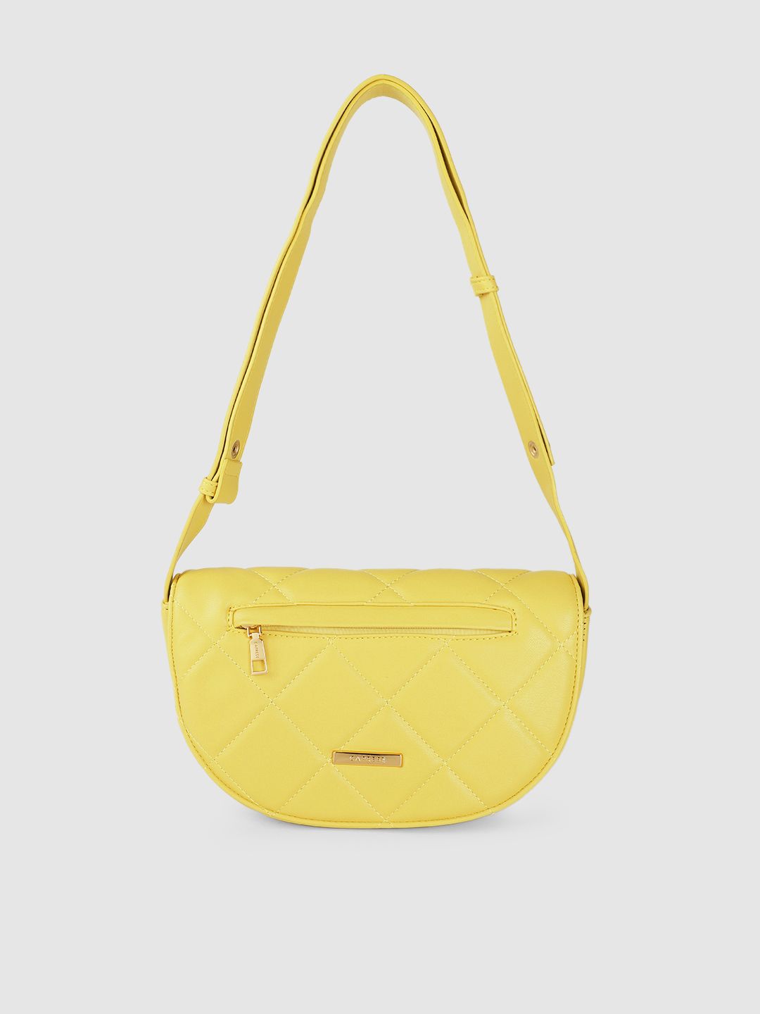 Caprese Yellow Solid Quilted Half Moon Crossbody Sling Bag Price in India