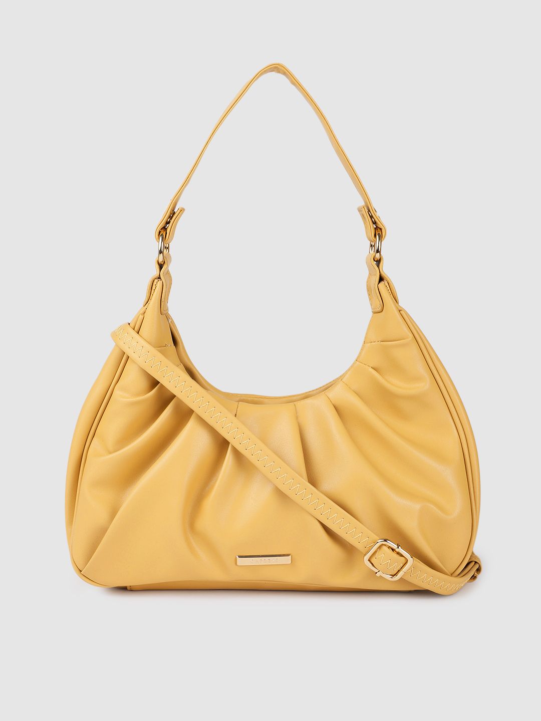 Caprese Mustard Yellow Solid Structured Hobo Bag Price in India