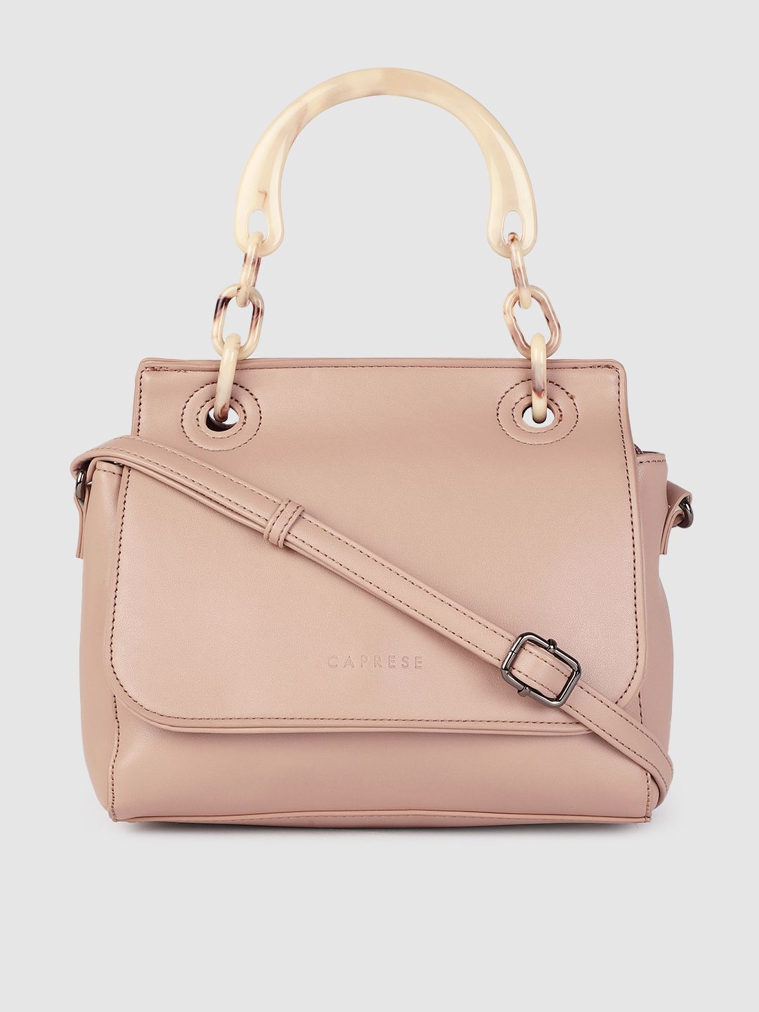 Caprese Women Pink Solid Structured Satchel Price in India