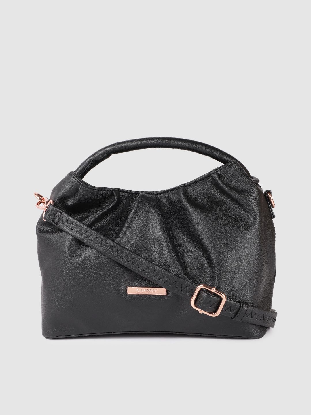 Caprese Black Structured Hobo Bag Price in India