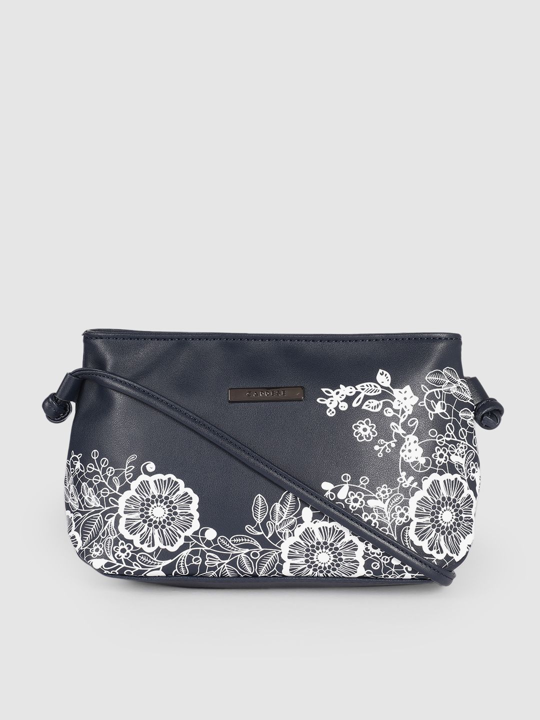 Caprese Women Navy Blue Floral Printed Structured Sling Bag Price in India