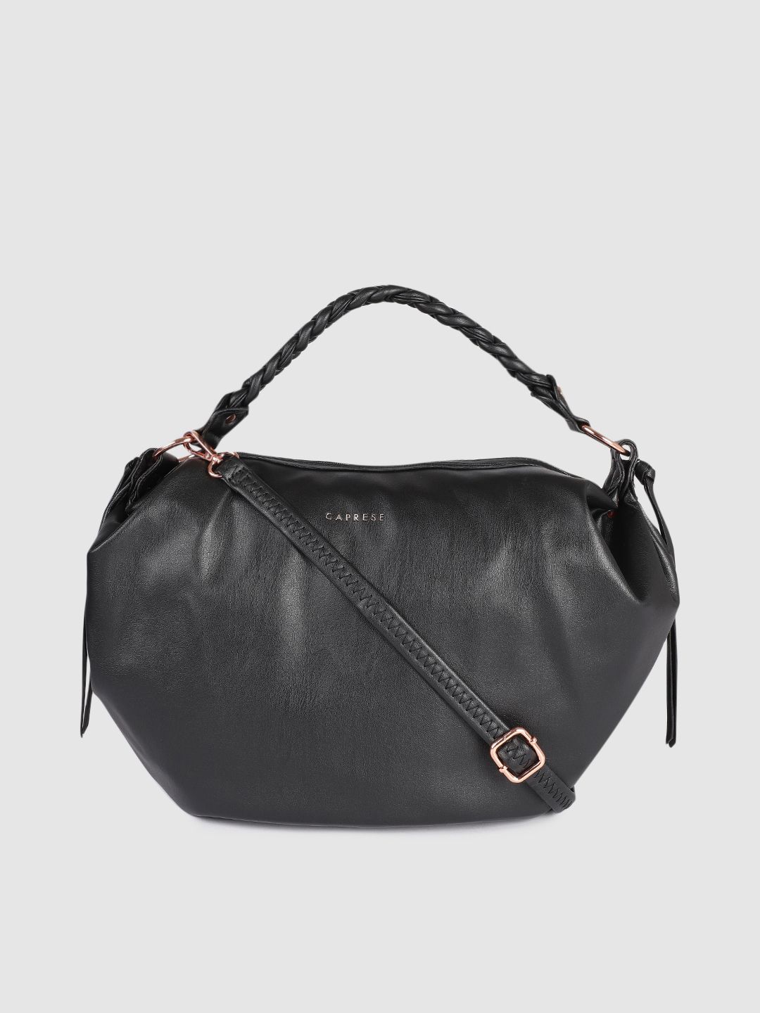 Caprese Black Solid Handheld Bag Price in India