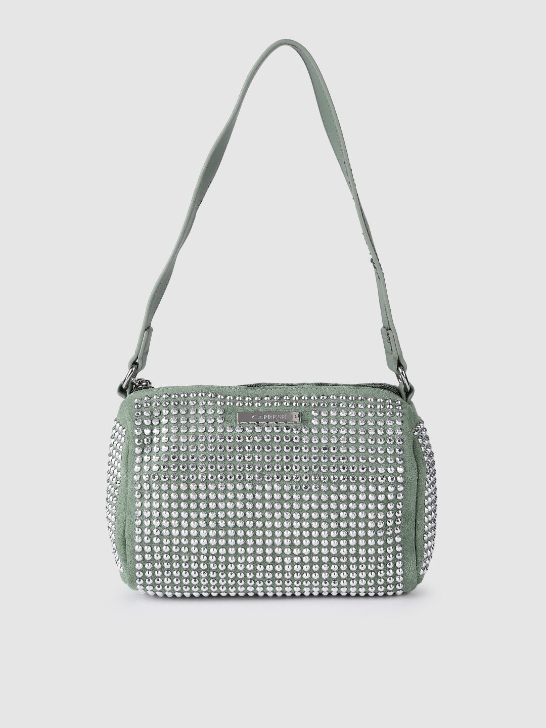 Caprese Women Green Textured Structured Shoulder Bag Price in India