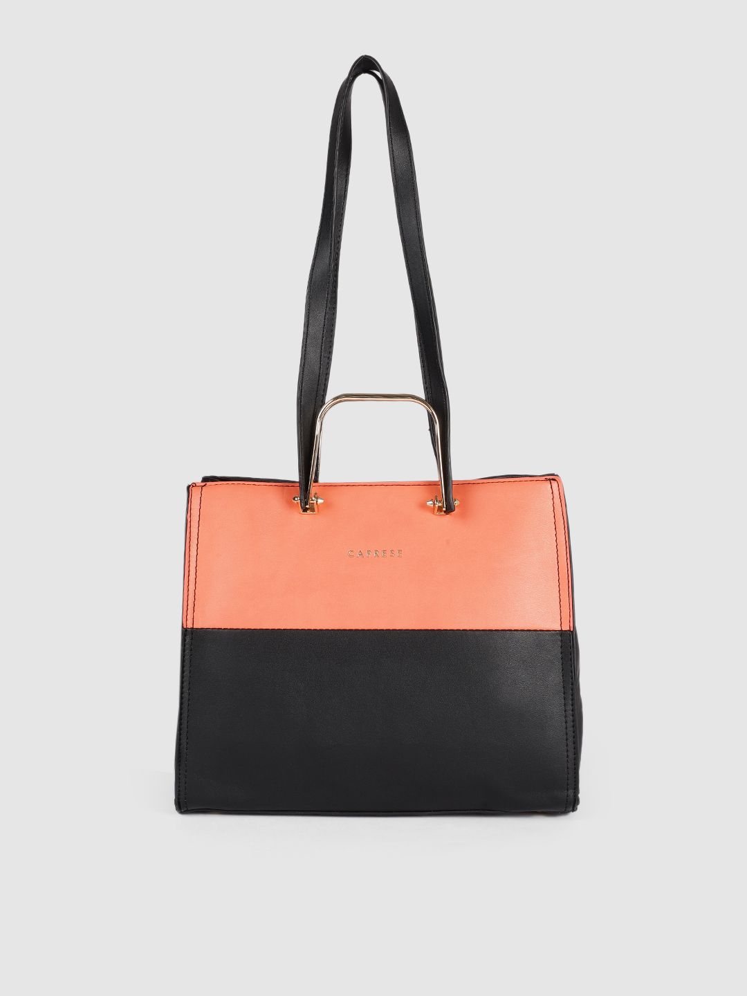 Caprese Women Black Colourblocked Structured Shoulder Bag Price in India