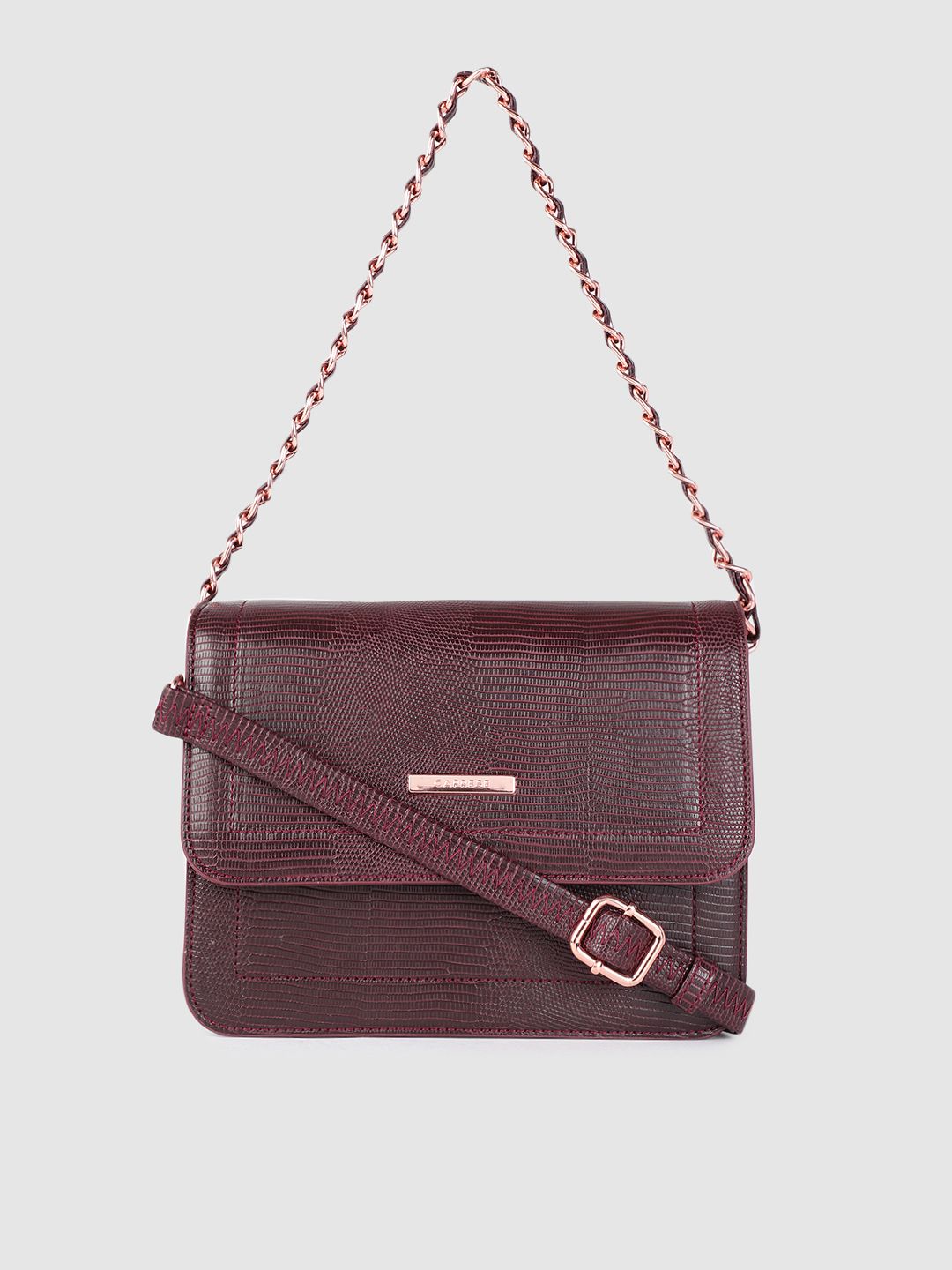 Caprese Burgundy Animal Textured Structured Shoulder Bag Price in India