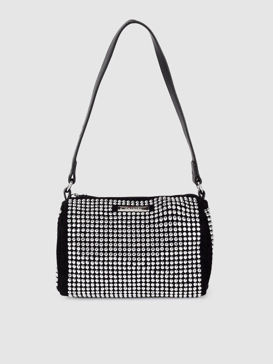 Caprese Black Embellished Structured Shoulder Bag Price in India