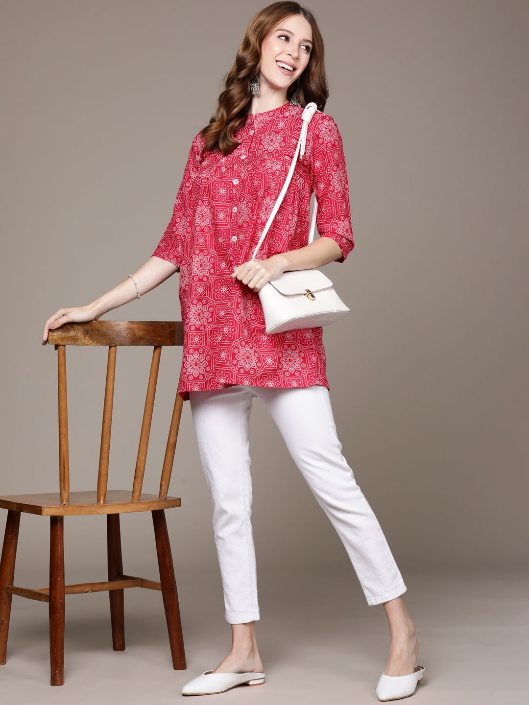 Anubhutee Pink Ethnic Motifs Printed A-Line Kurti Price in India