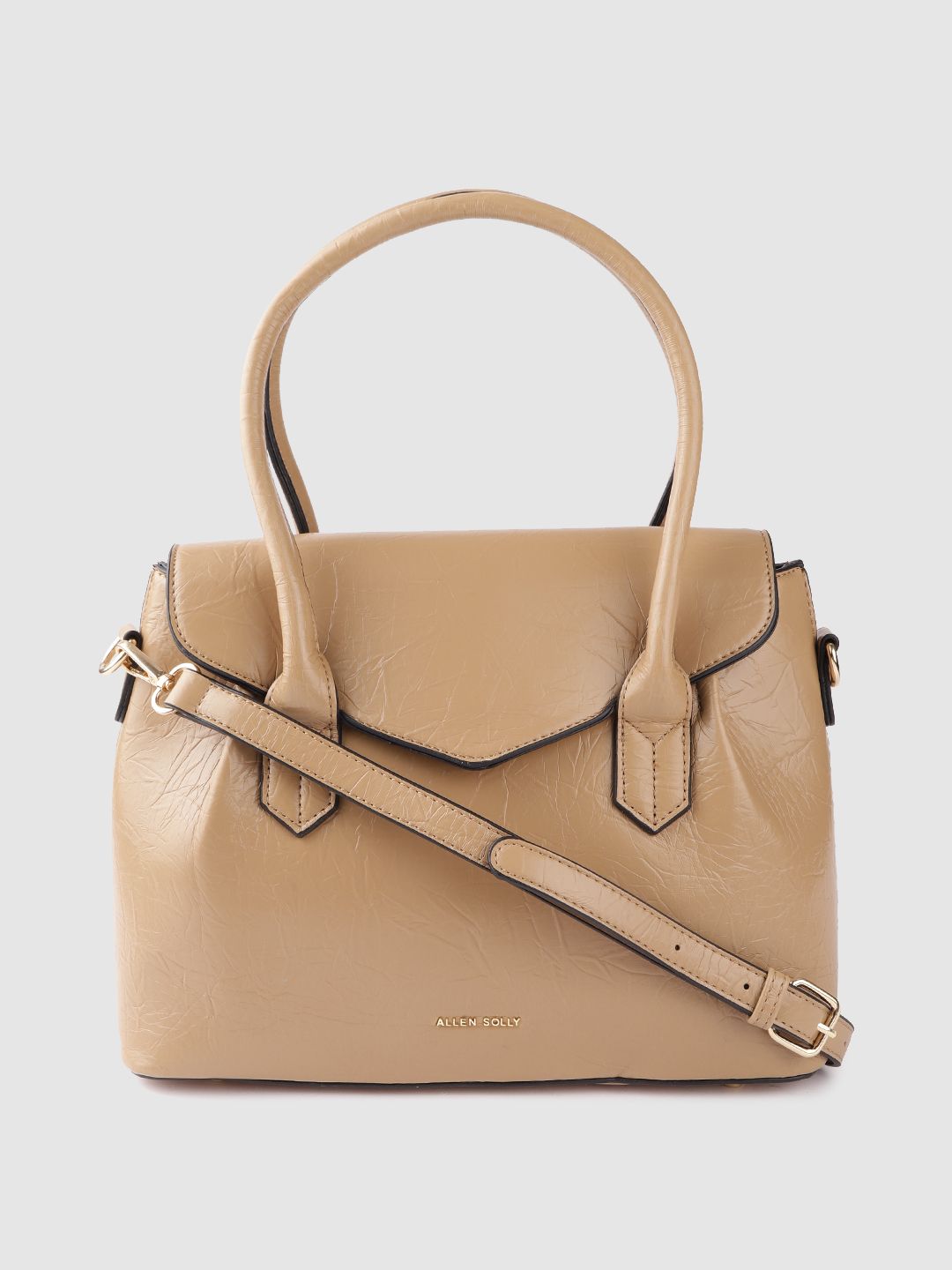 Allen Solly Camel Brown Solid Structured Satchel Price in India