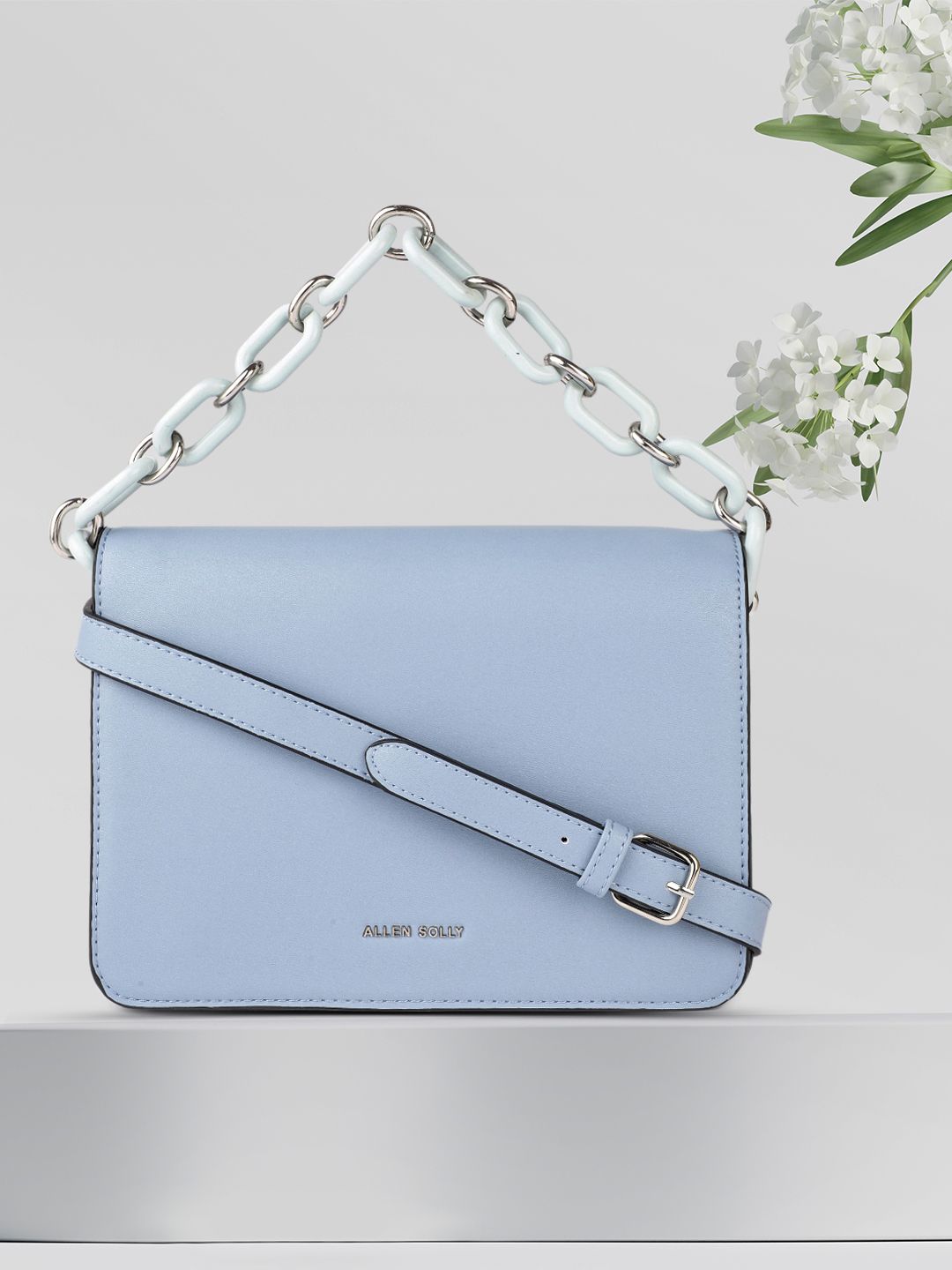 Allen Solly Blue Solid Structured Handheld Bag Price in India