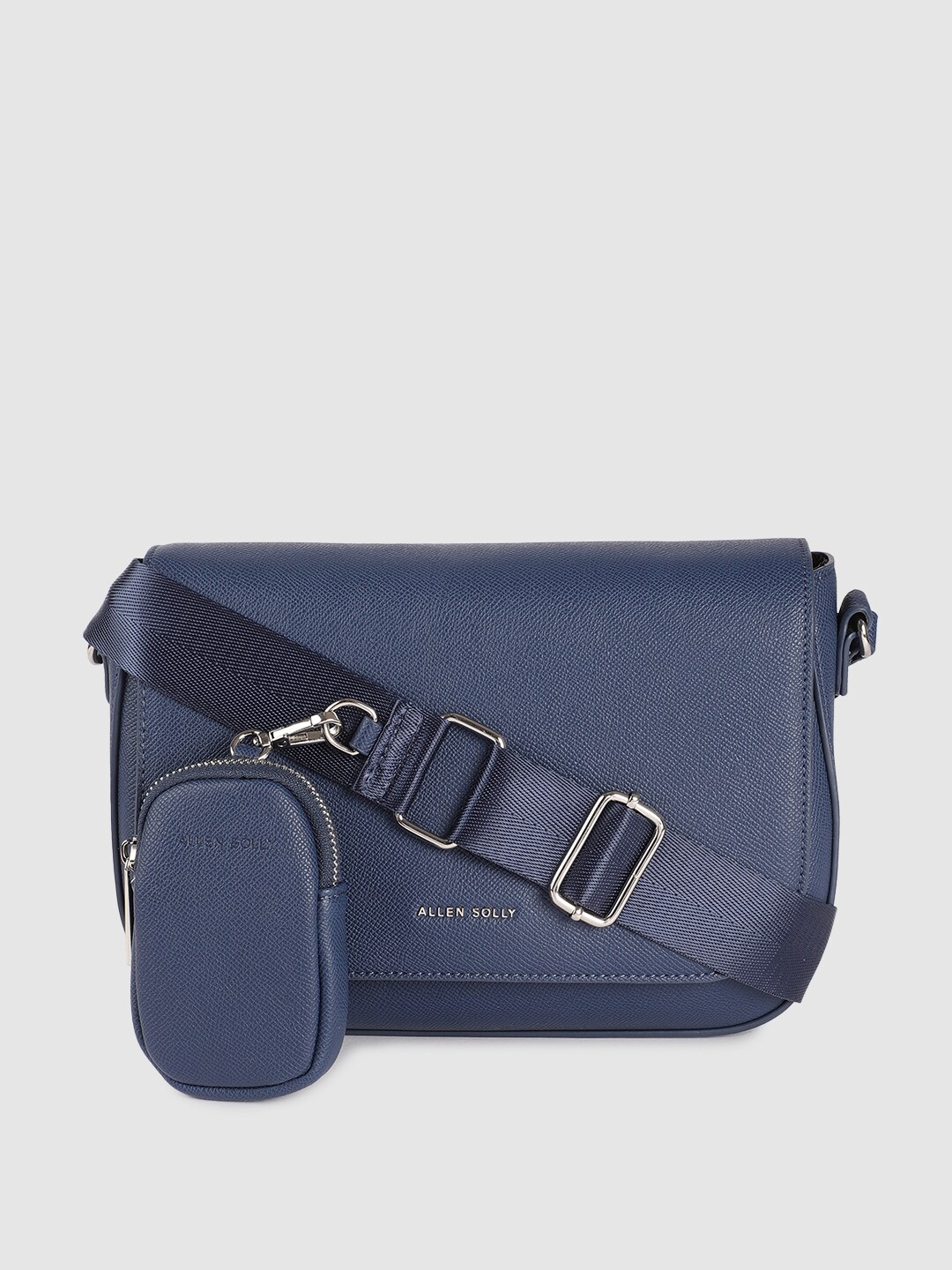 Allen Solly Navy Blue Solid PU Regular Structured Sling Bag with Pouch Price in India