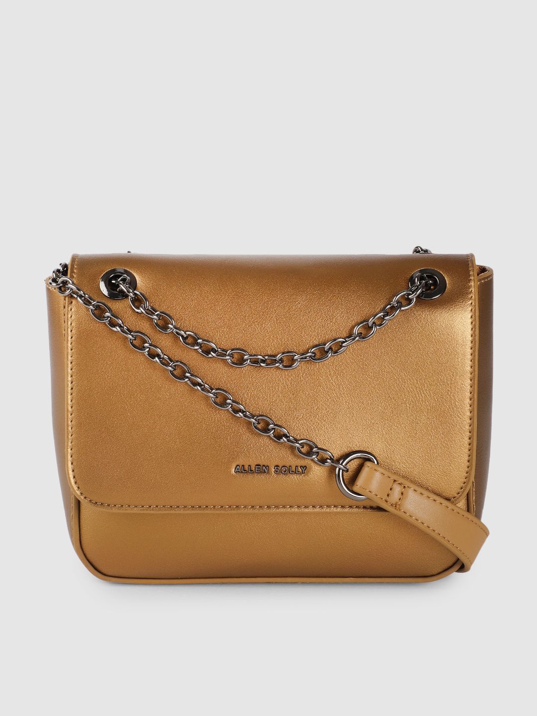 Allen Solly Copper-Toned Solid PU Small Structured Sling Bag Price in India