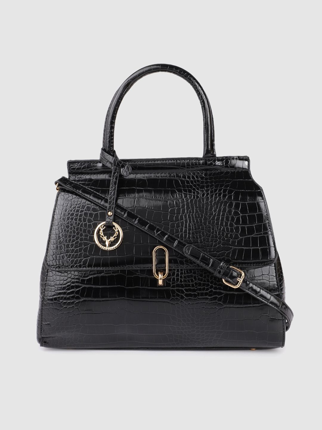 Allen Solly Black Animal Textured PU Structured Satchel Price in India