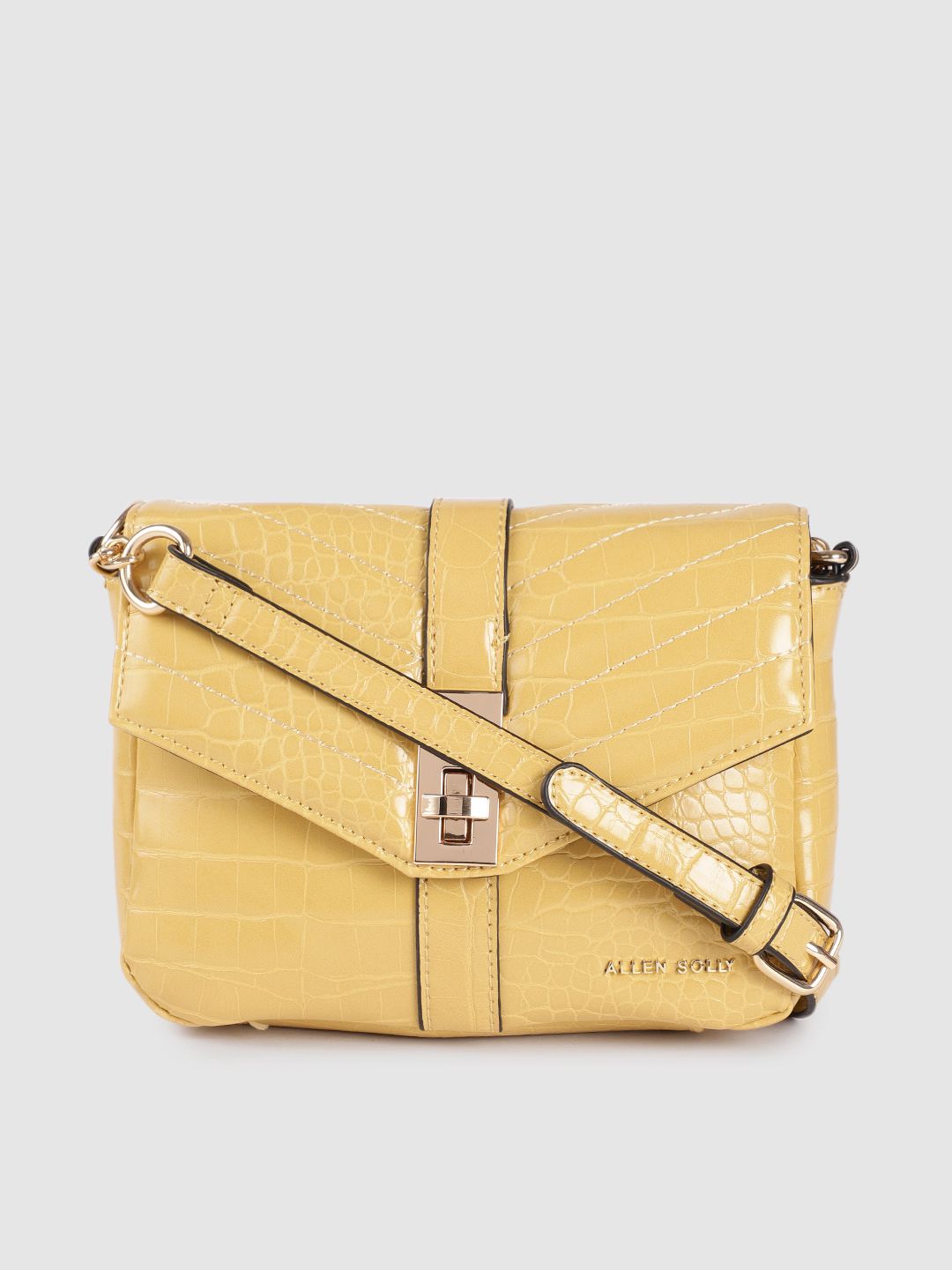 Allen Solly Mustard Animal Textured PU Structured Sling Bag Price in India