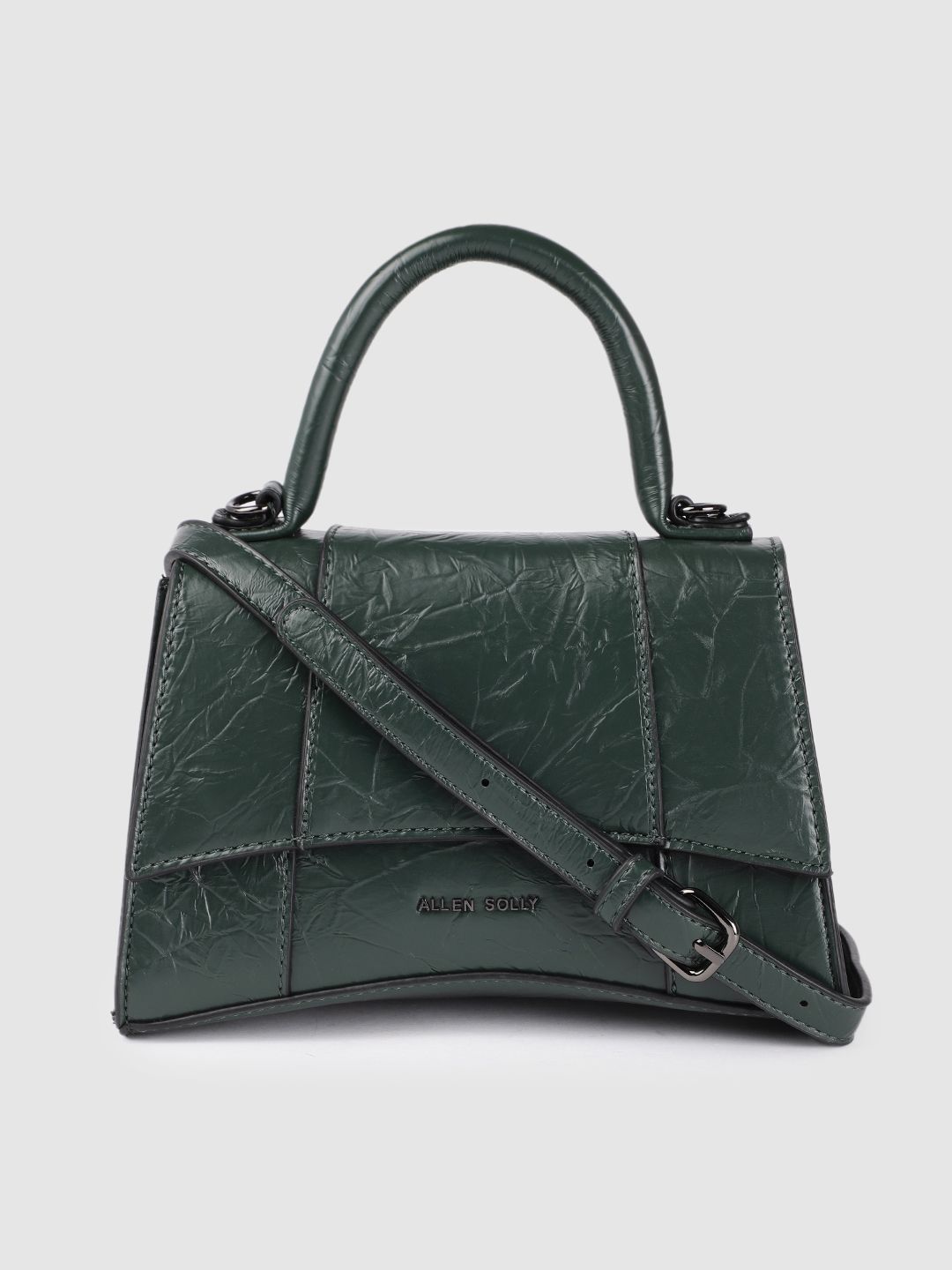 Allen Solly Green Textured PU Structured Satchel Price in India