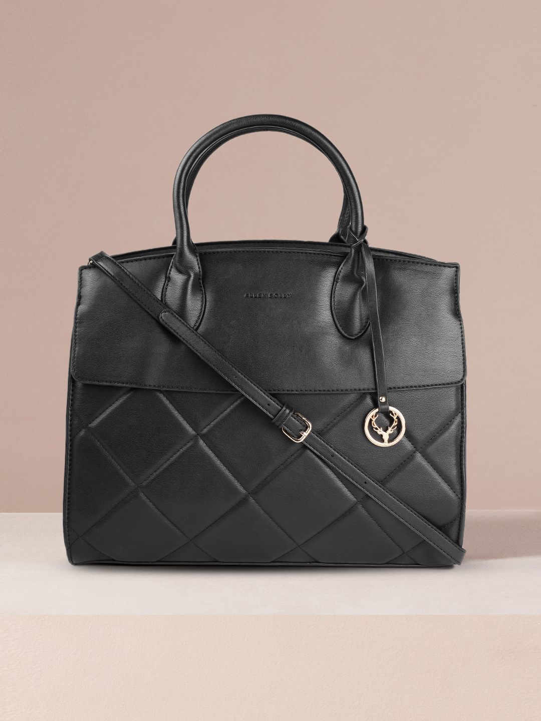 Allen Solly Black Solid Quilted Structured Handheld Bag Price in India