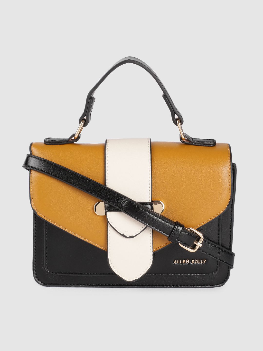 Allen Solly Black Colourblocked PU Structured Satchel Price in India