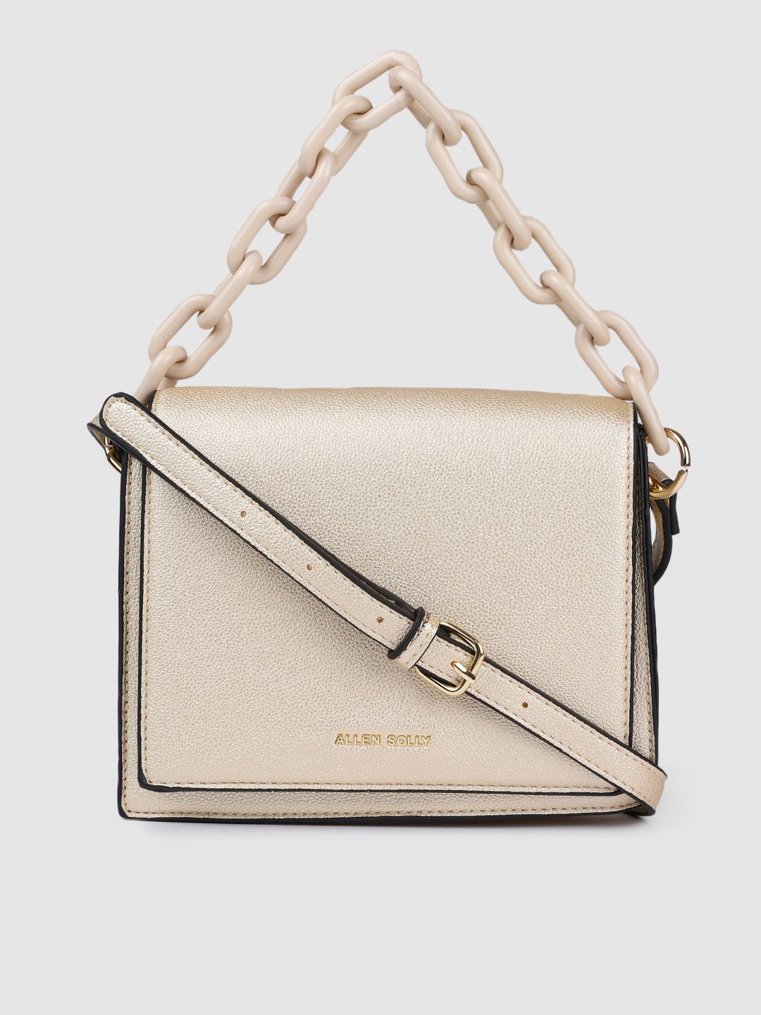 Allen Solly Champagne Solid Structured Handheld Bag Price in India