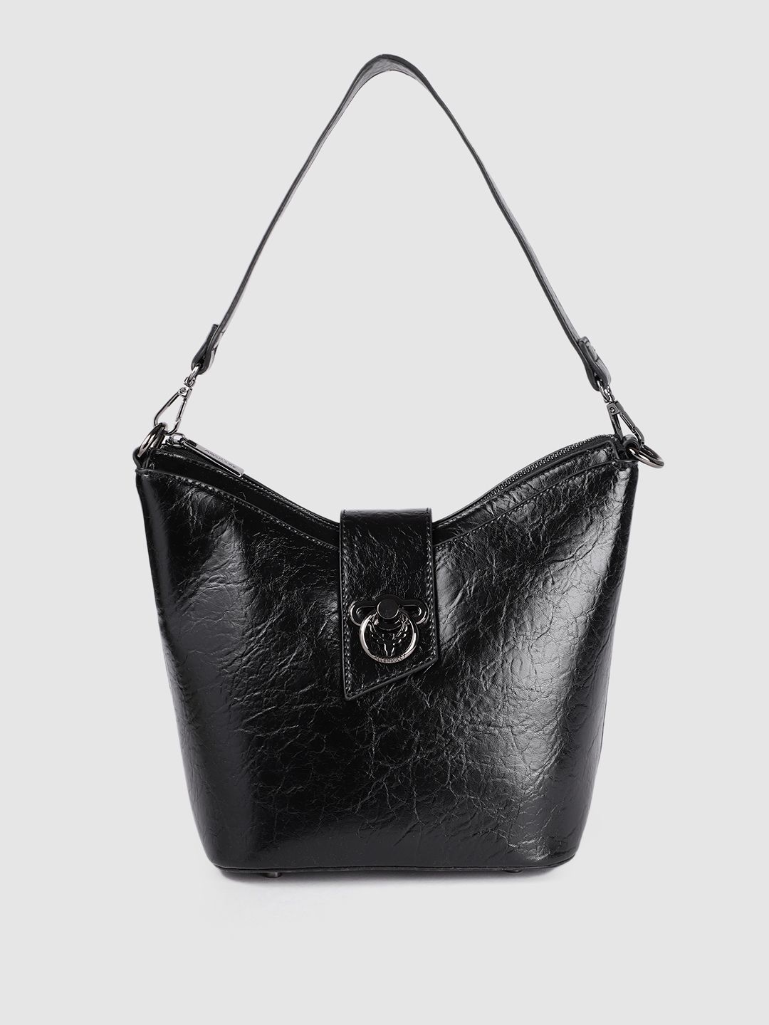Allen Solly Black Textured Structured Hobo Bag Price in India