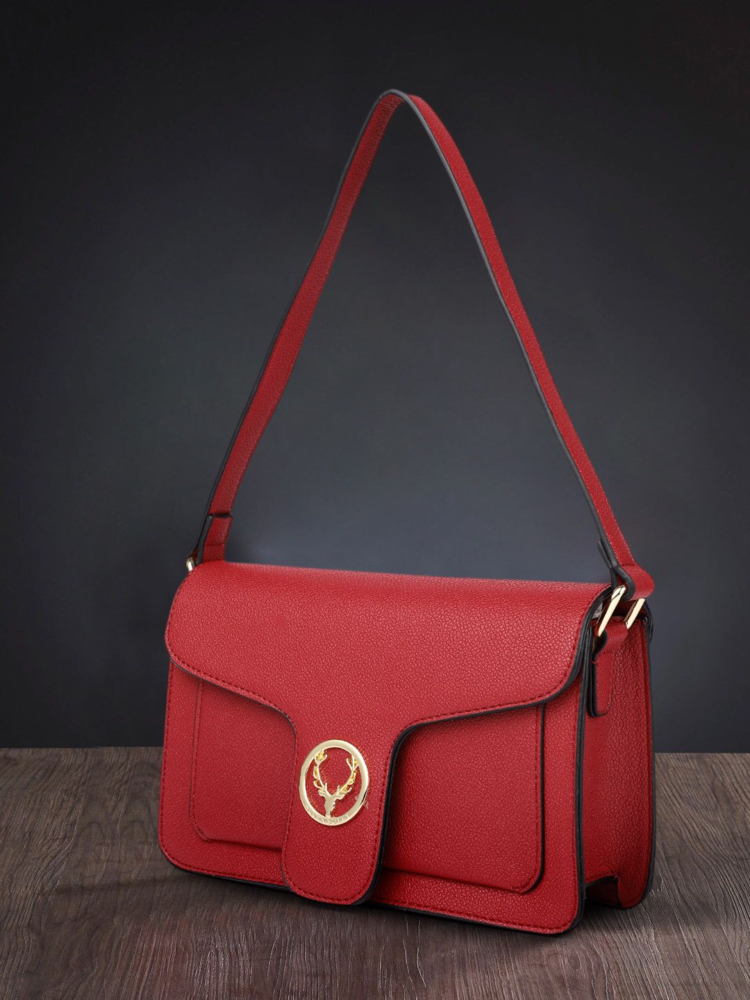 Allen Solly Red Solid Structured Handheld Bag Price in India