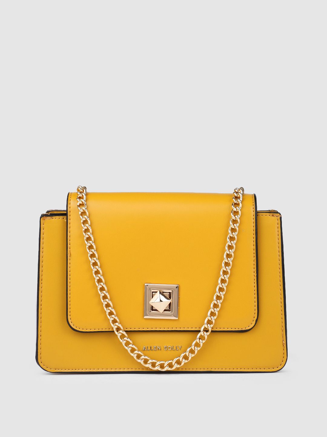 Allen Solly Mustard Yellow Solid Structured Sling Bag Price in India