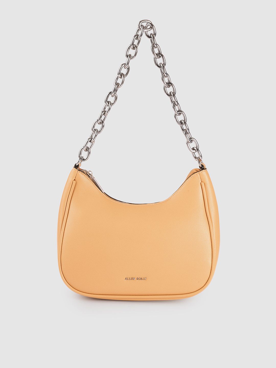 Allen Solly Beige Solid PU Regular Structured Hobo Bag Price in India