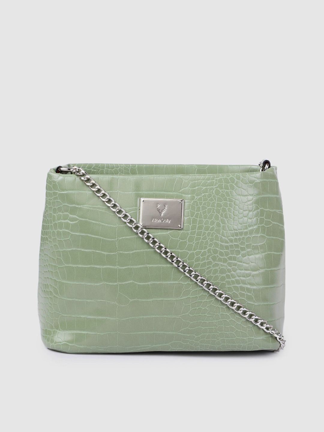 Allen Solly Sage Green Animal Textured PU Regular Structured Sling Bag Price in India