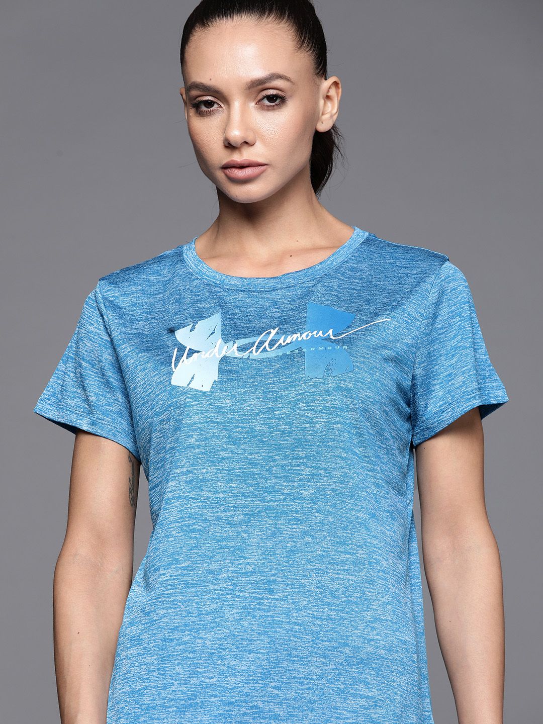 UNDER ARMOUR Women Blue UA Tech Twist Script Logo T-shirt Price in India