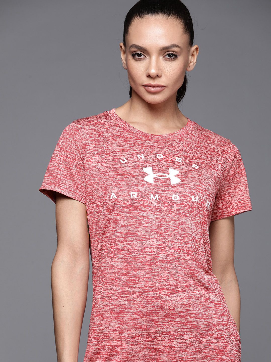 UNDER ARMOUR Women Red & Off White Tech Twist Arch Loose T-shirt Price in India