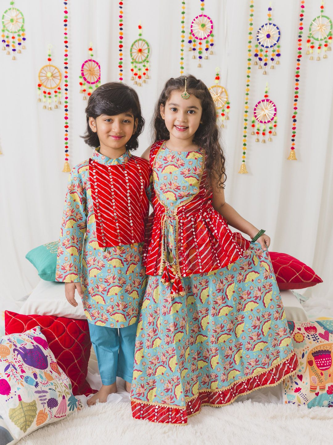pspeaches Girls Green & Pink Printed Ready to Wear Lehenga Choli Price in India