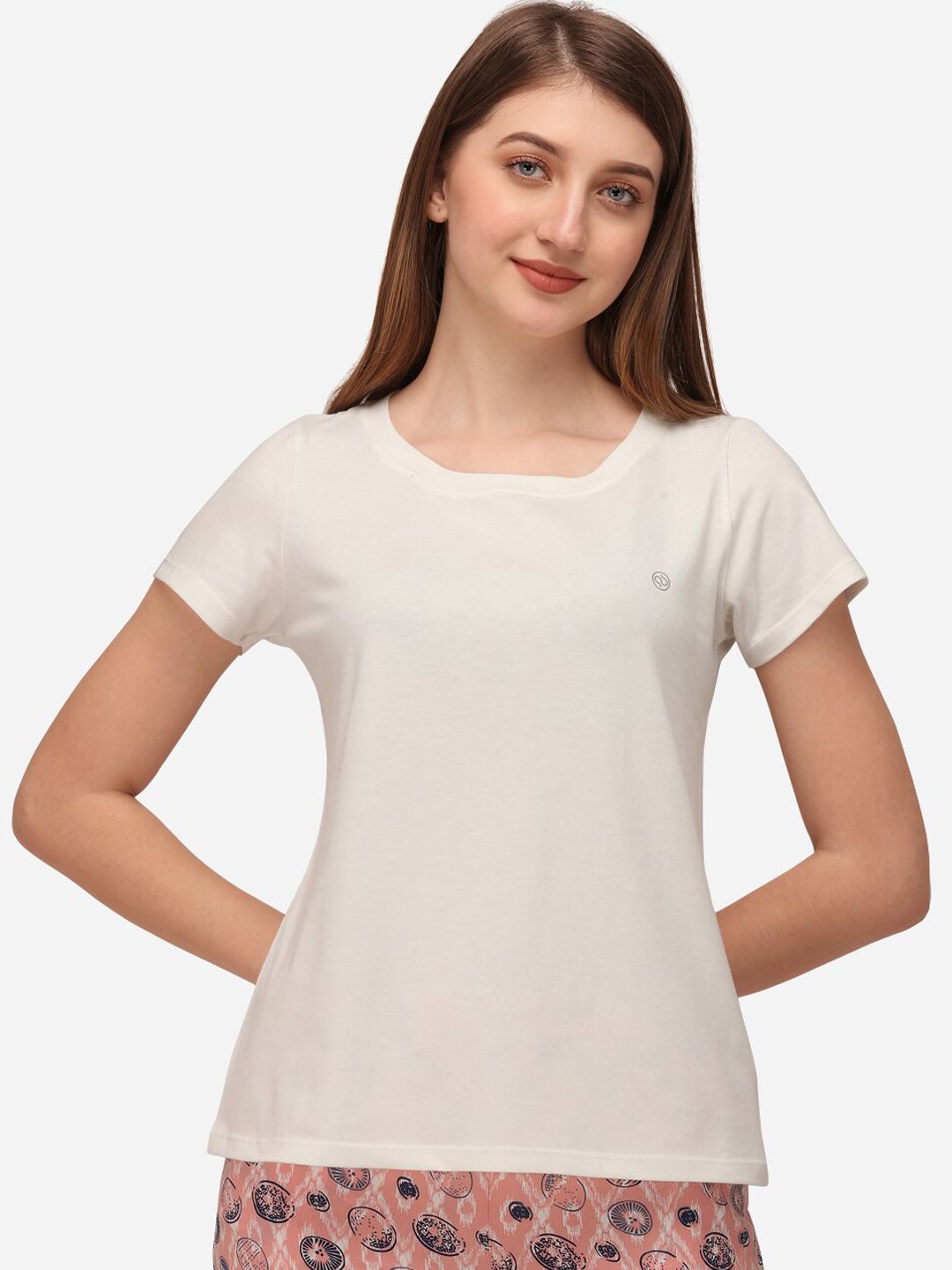 Soie Women Off White Solid Lounge T-Shirt Price in India