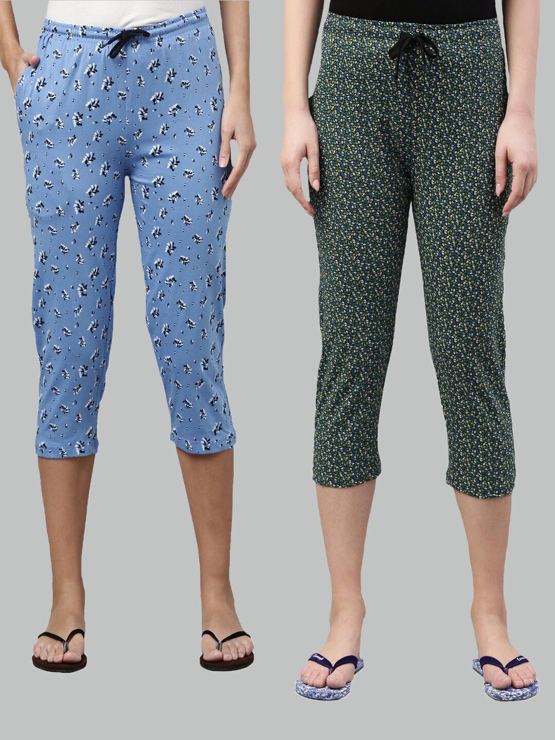 Kryptic Women Pack of 2 Blue & Green Printed Capris Price in India