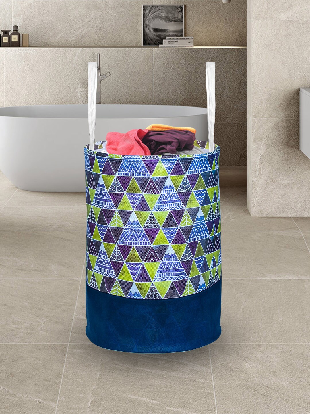 Prettykrafts Blue & Green Printed Foldable Laundry Bag Price in India