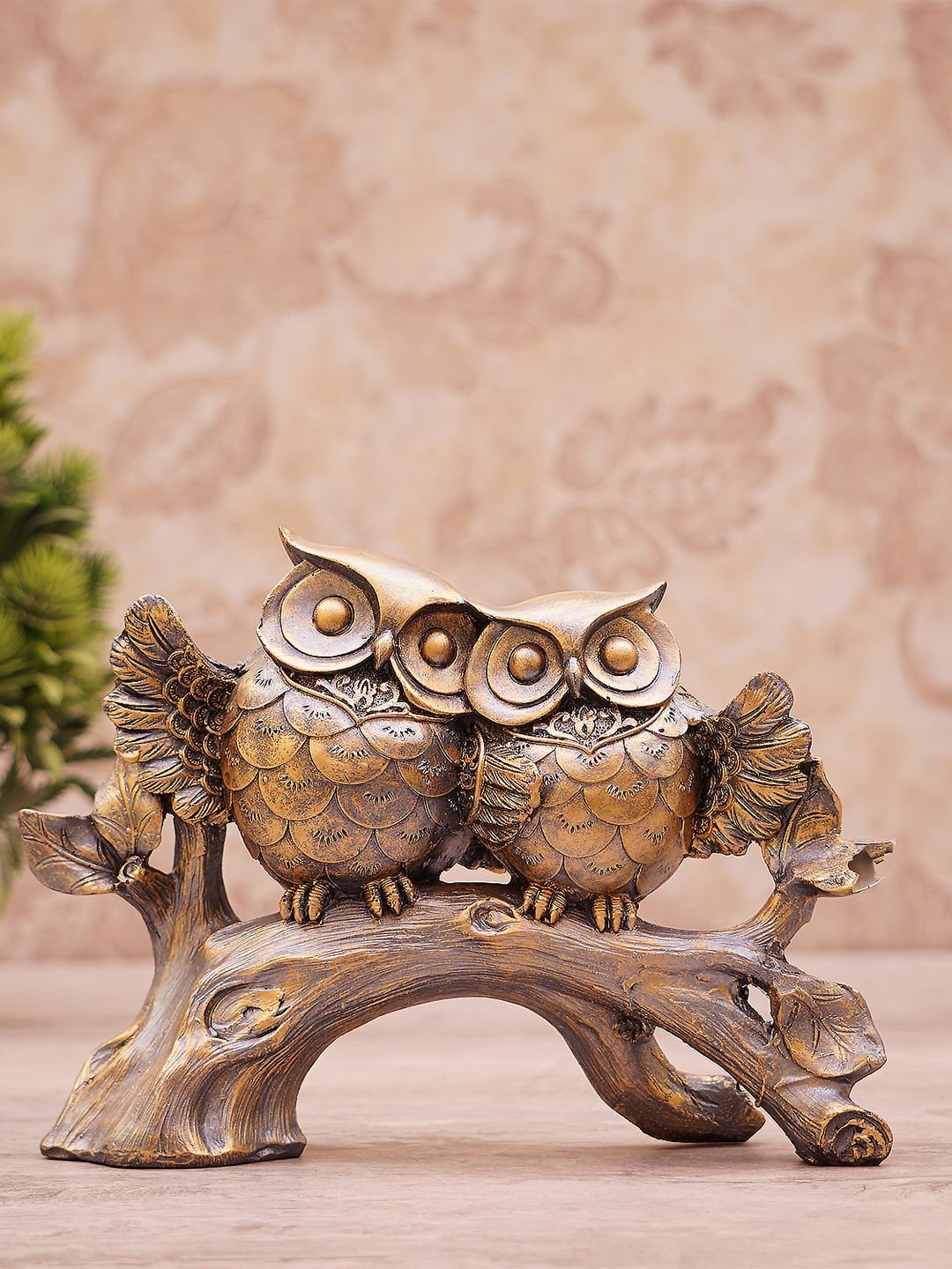 StatueStudio Copper-Toned Polyresin Owl Sitting On Tree Showpiece Price in India