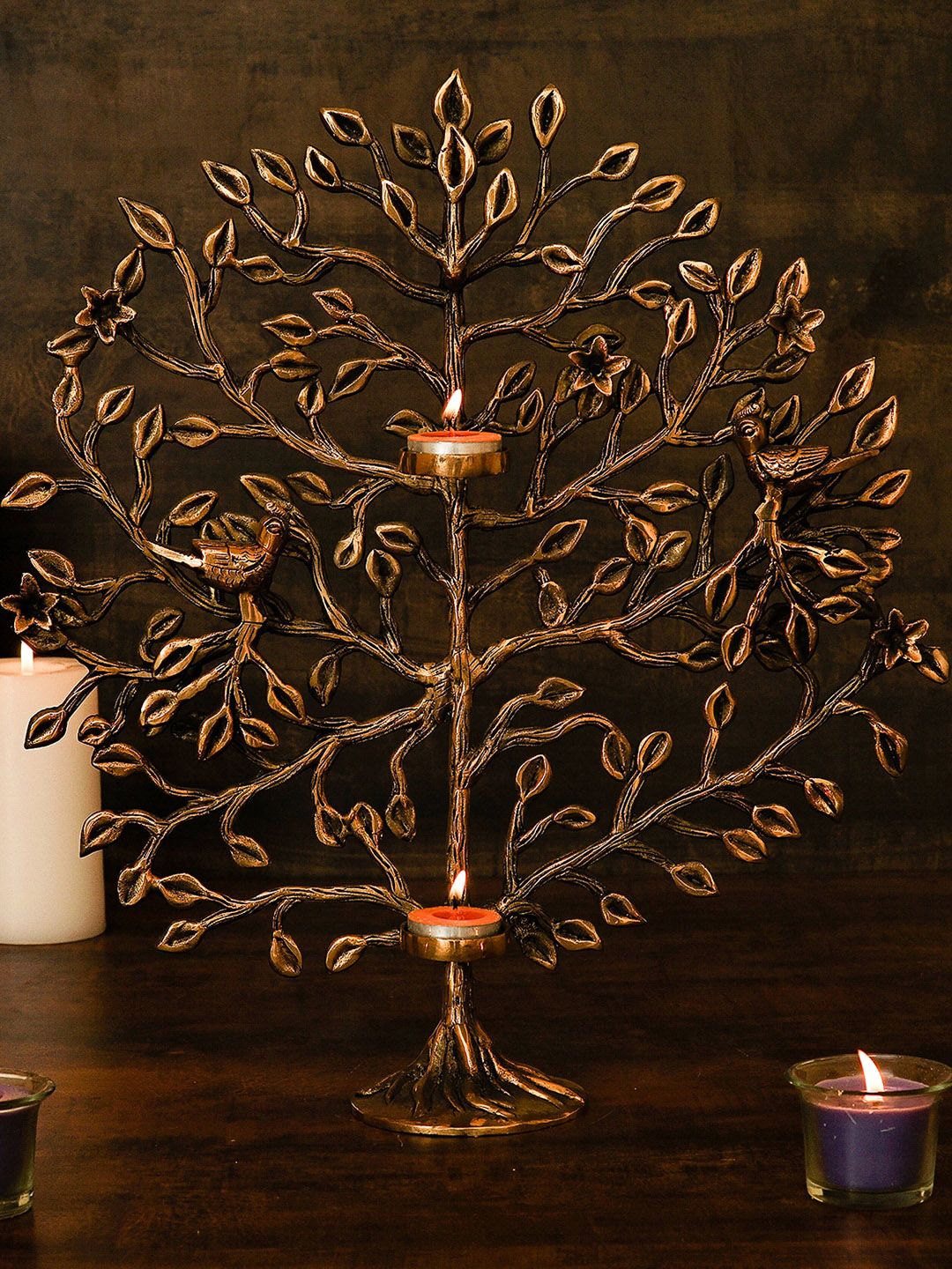 StatueStudio Bronze-Toned Antique Tree Curio Showpieces With Tealight Candle Holder Price in India