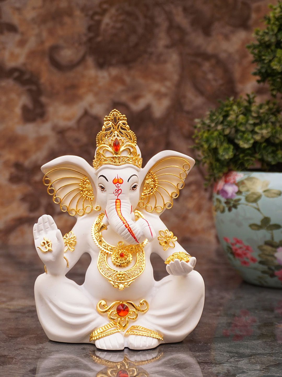 StatueStudio White & Gold-Toned Ganesha Statue Showpiece Price in India