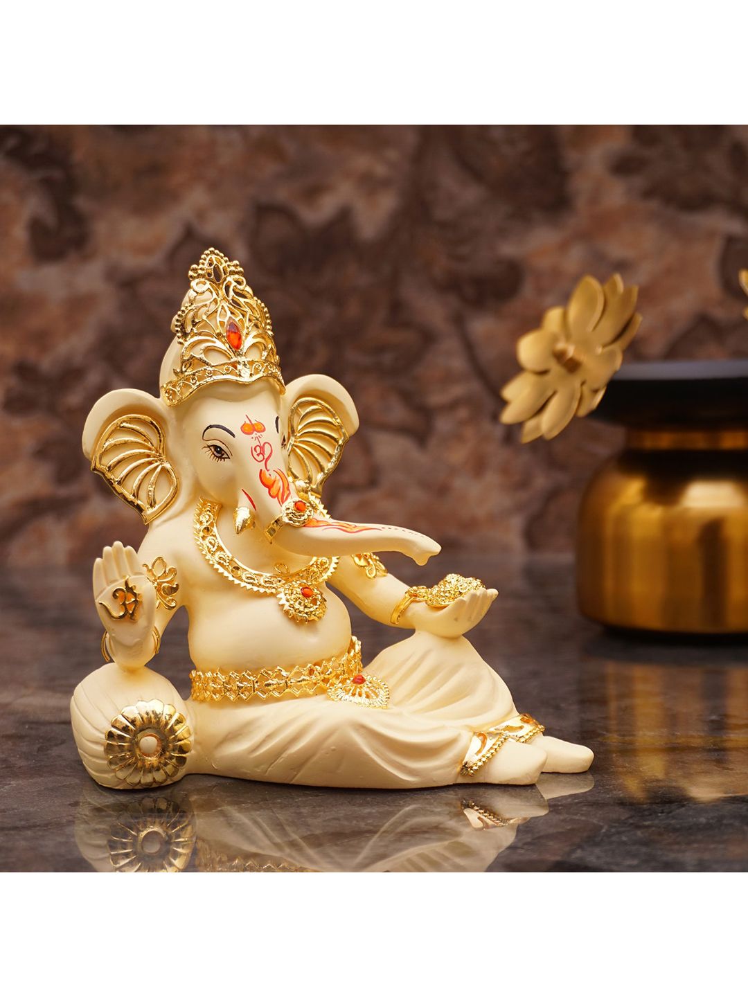 StatueStudio Gold-Toned & White Textured Ganesha Statue Showpiece Price in India