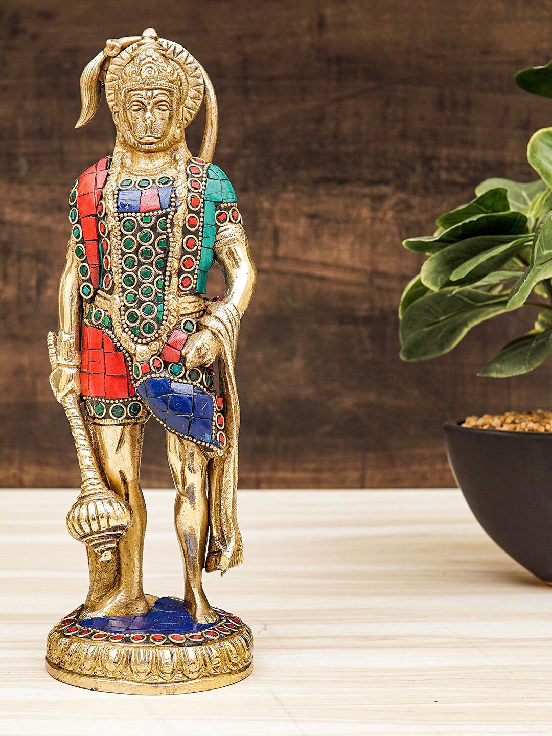 StatueStudio Gold Toned & Teal Blue Standing Hanuman Idol Showpiece Price in India
