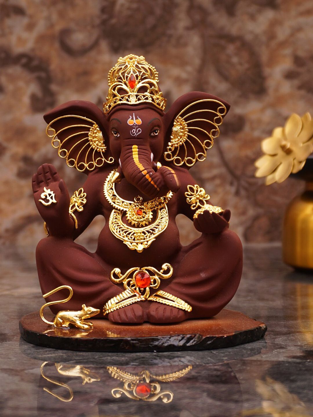 StatueStudio Brown & Gold-Toned Textured Ganesha Showpiece Price in India