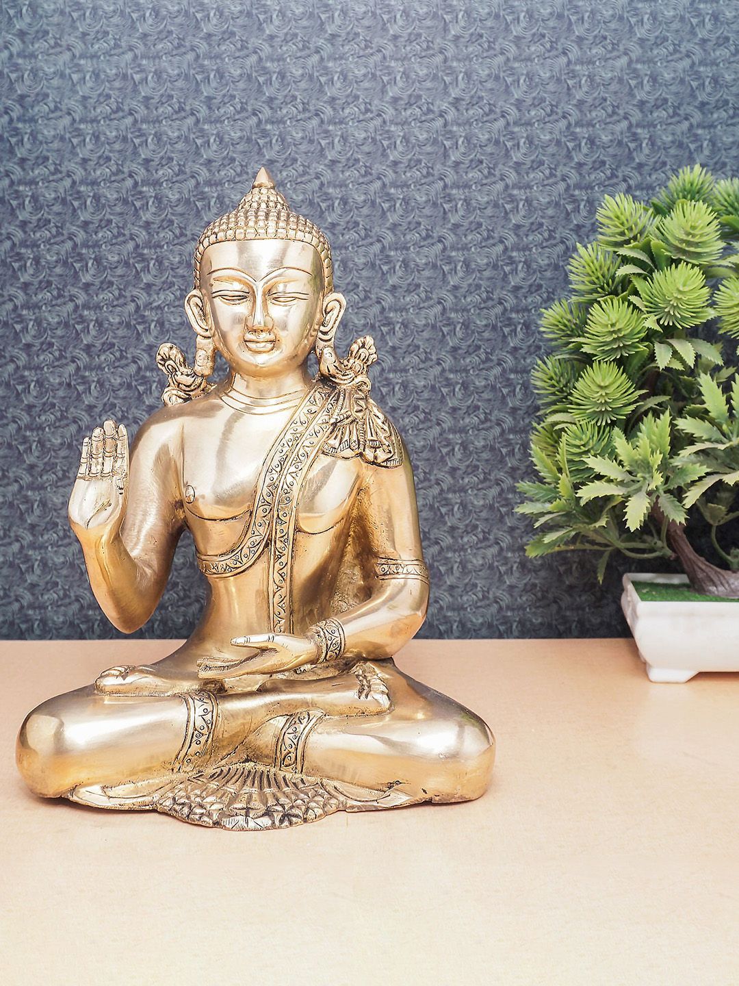 StatueStudio Bronze Colored Blessing Buddha Showpiece Price in India