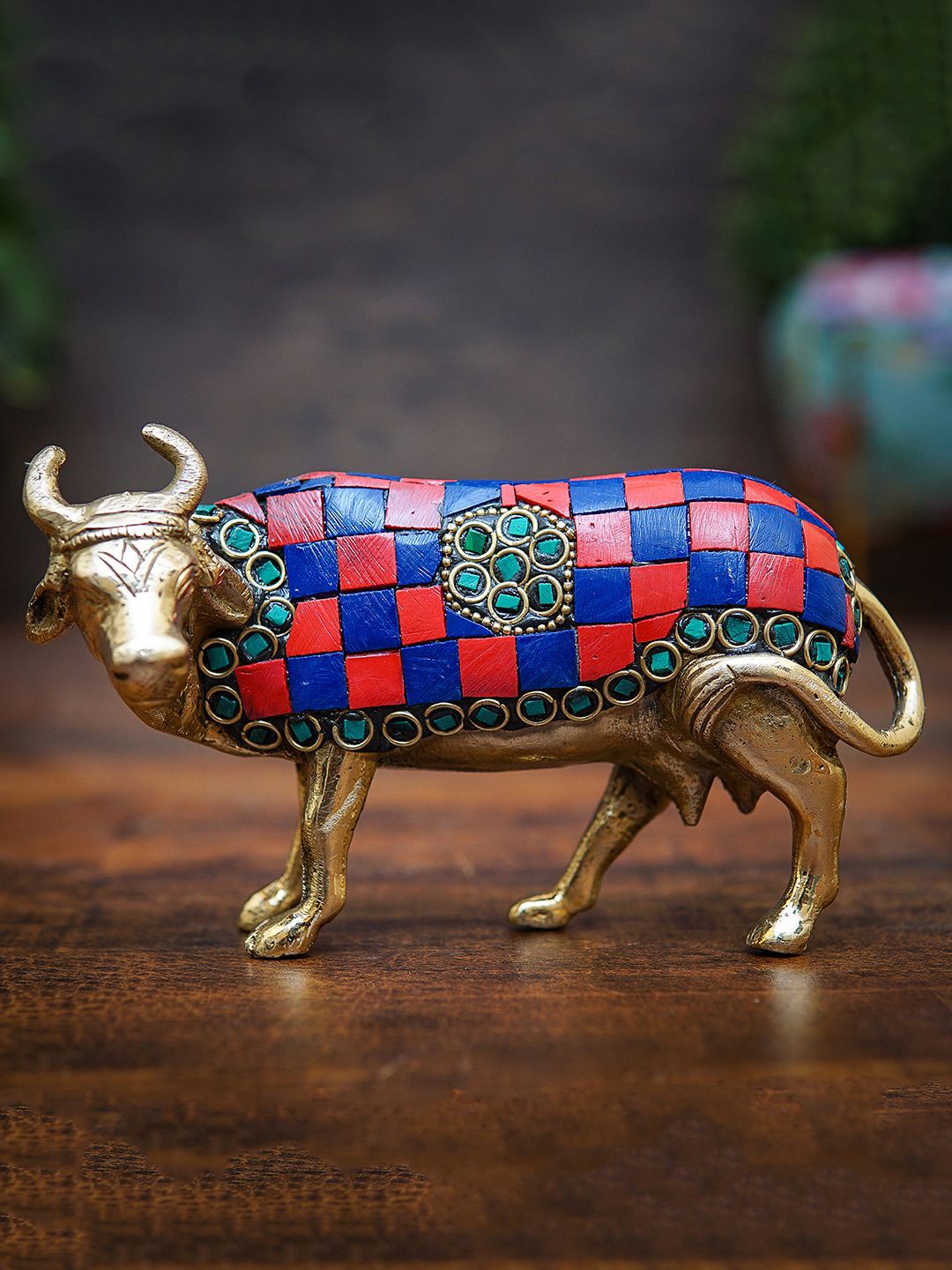 StatueStudio Gold-Toned & Red Brass Holy Cow Showpiece Price in India