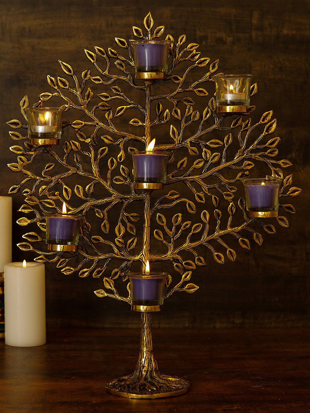 StatueStudio Bronze-Toned Tree With Tealight Candle Showpiece Price in India