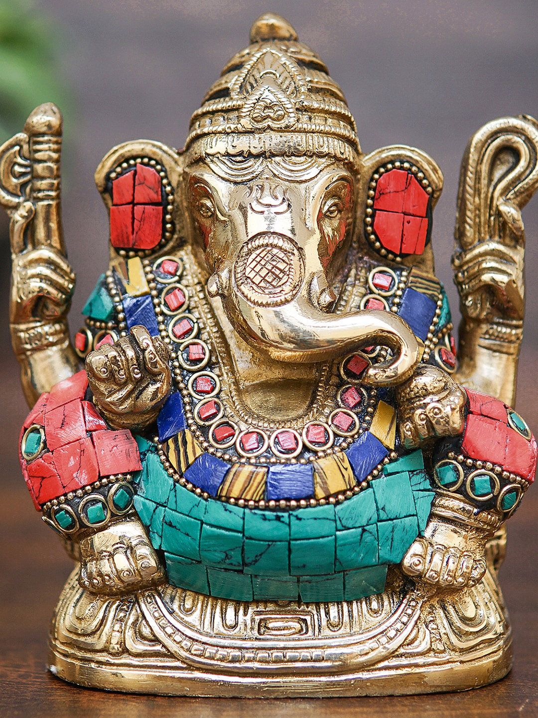 StatueStudio Gold-Toned & Red Ganesha Showpiece Price in India