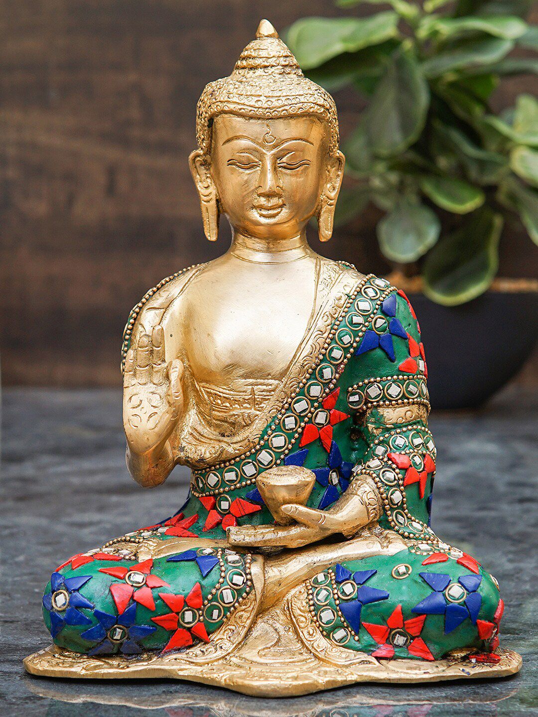 StatueStudio Gold-Toned Textured Blessing Buddha Statue Showpiece Price in India
