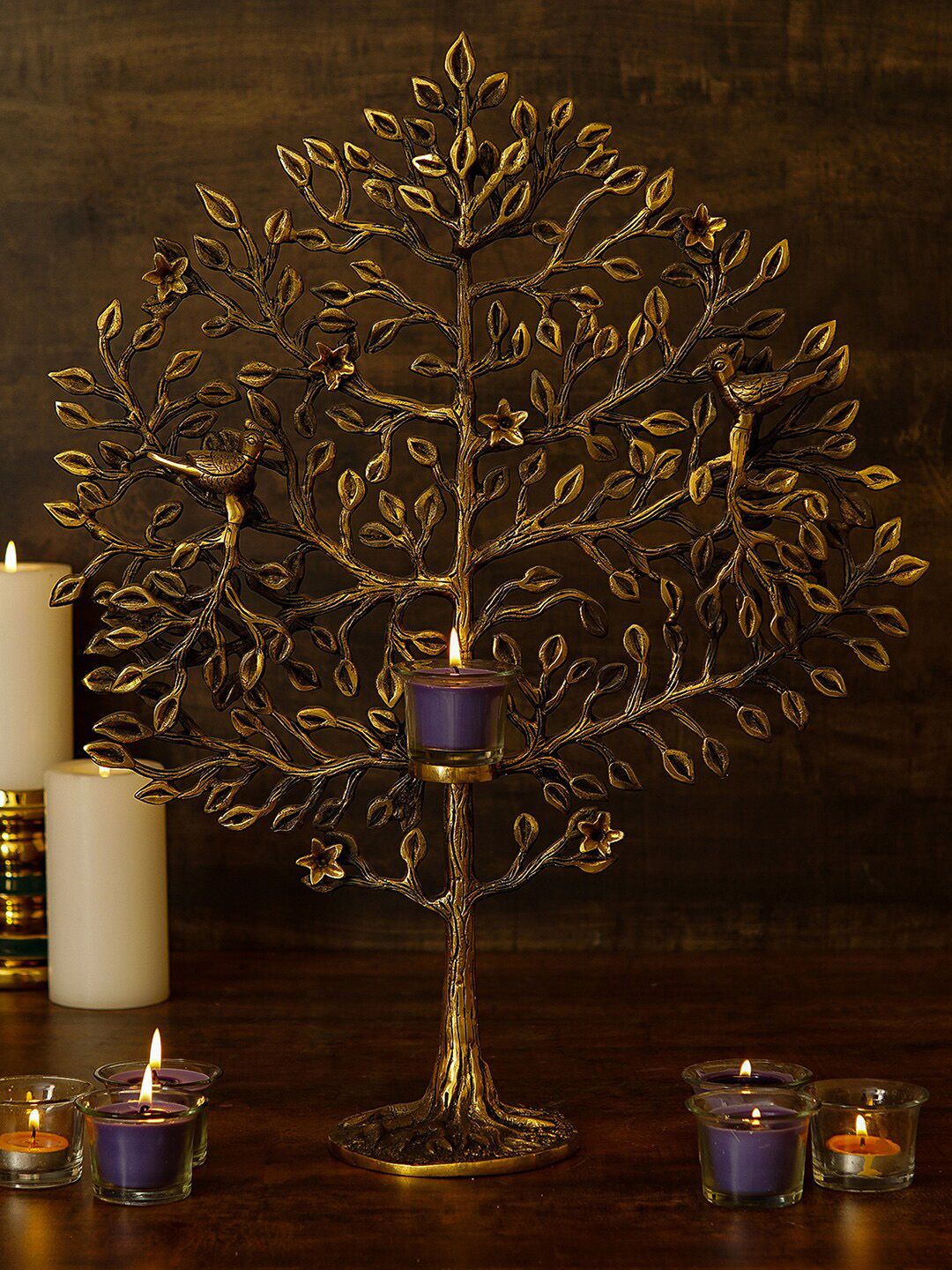 StatueStudio Bronze Toned Antique Tree Showpiece With Tealight Candle Holder Price in India