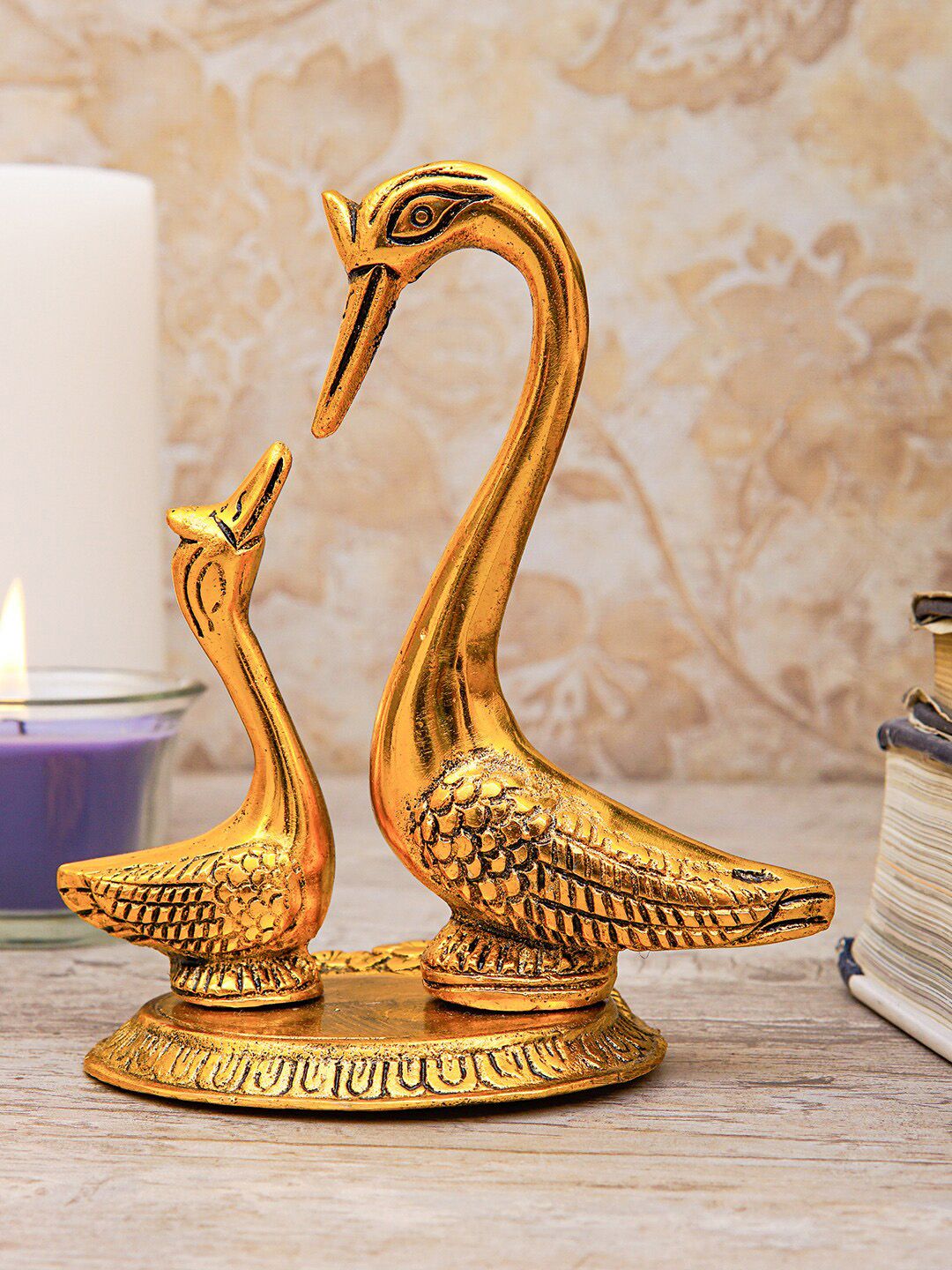 StatueStudio Gold Oxidised Swan Pair Showpiece Price in India